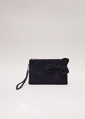 Phase Eight Suede Structured Bow Bags Navy Australia | VX3058729